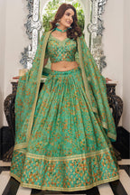 Pista Green Art Silk Lehenga Choli For Indian & Pakistani Wedding Festival - Sequins & Thread Embroidery Work, Dori Work, Zari Work