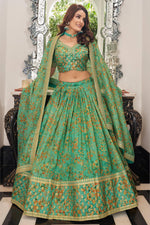 Pista Green Art Silk Lehenga Choli For Indian & Pakistani Wedding Festival - Sequins & Thread Embroidery Work, Dori Work, Zari Work