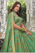 Pista Green Art Silk Lehenga Choli For Indian & Pakistani Wedding Festival - Sequins & Thread Embroidery Work, Dori Work, Zari Work