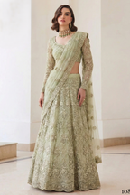 Pista Green Net Sangeet Lehenga Choli with Thread and Sequin Work