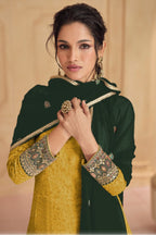 Yellow Georgette Long Anarkali Suit with Front Slit For Indian Festivals & Pakistani Weddings Dress - Thread Embroidery Work, Sequence Embroidery Work