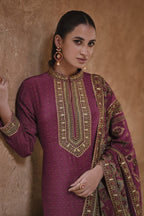 Plum Crepe Silk Sharara Kameez Suit for Pakistani & Indian Festival - Embroidery Work