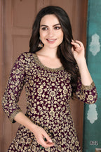 Plum Georgette Thread Work Anarkali Dresses for an Indian Wedding Guest