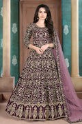Plum Georgette Thread Work Anarkali Dresses for an Indian Wedding Guest