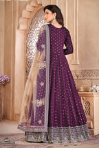 Plum Taffeta Silk Anarkali Suit for Ladies with Sequins Embroidery