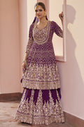 Pakistani Dress Plum Georgette Kameez with Skirt Dori Stone Work