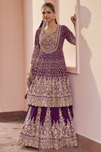 Pakistani Dress Plum Georgette Kameez with Skirt Dori Stone Work