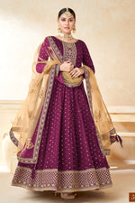 Plum Taffeta Silk Gown Dress for Ladies with Embroidery Work