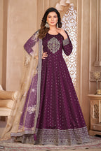 Plum Taffeta Silk Anarkali Suit for Ladies with Sequins Embroidery