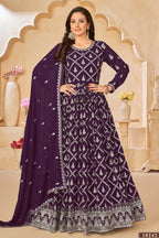 Plum Georgette Sequins and Thread Work Anarkali Wear Suit