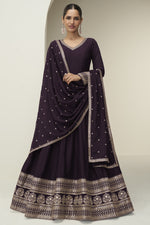 Plum Premium Silk Anarkali Dress for Wedding with Embroidery