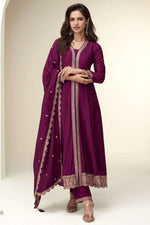 Plum Chinon Silk Thread & Sequin Work Designer Anarkali Suits