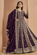 Plum Georgette Anarkali Dress for Reception with Thread and Sequins Work