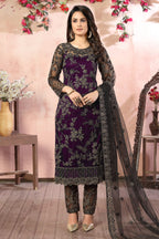 Plum Net Kameez with Pant Traditional Pakistani Clothing