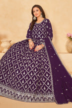 Plum Georgette Sequins and Thread Work Anarkali Wear Suit