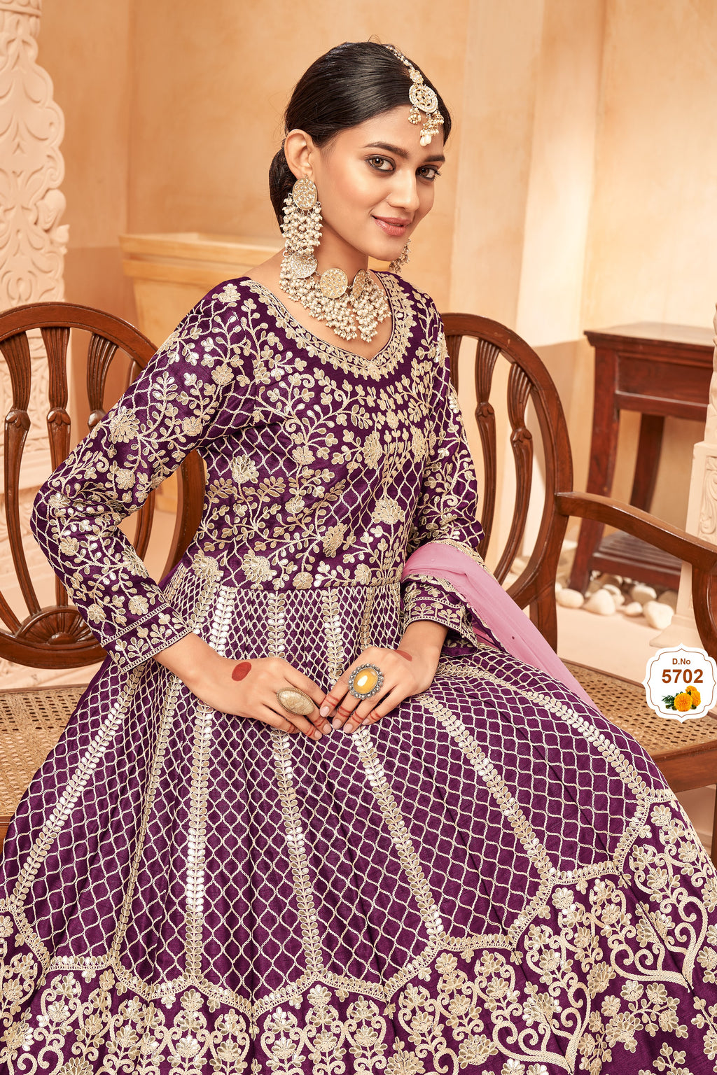 Plum Art Silk Anarkali Pakistani Dresses Traditional with Thread Embroidery Work