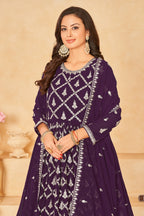 Plum Georgette Sequins and Thread Work Anarkali Wear Suit