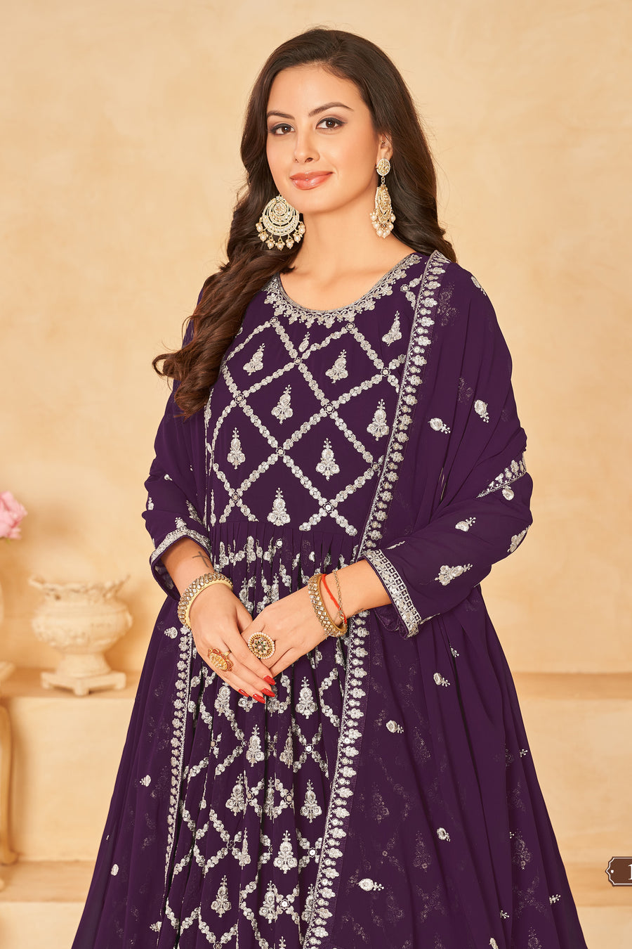 Plum Georgette Sequins and Thread Work Anarkali Wear Suit