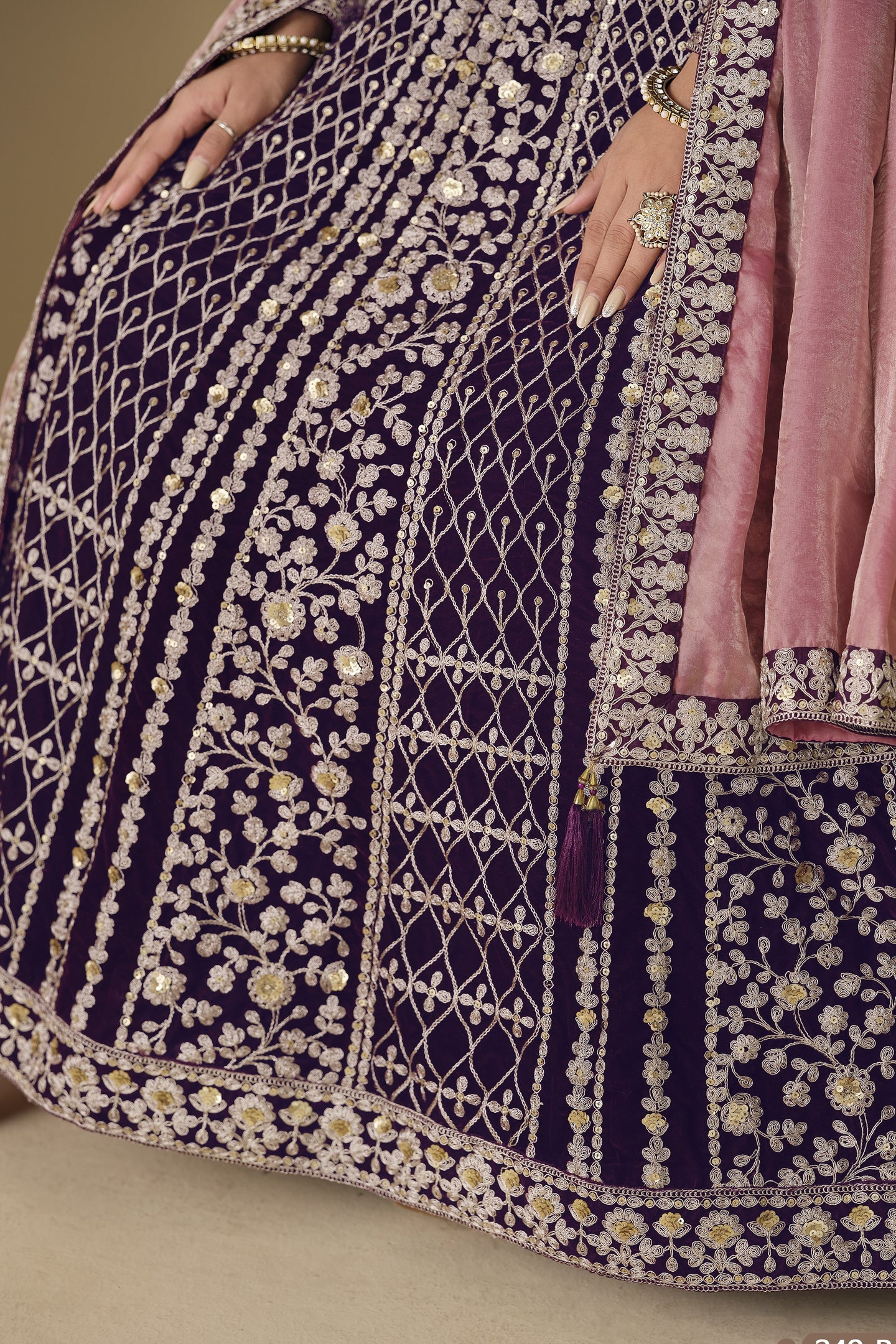 Plum Velvet Suit Women Anarkali with Dori and Sequins Work
