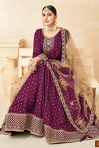 Plum Taffeta Silk Gown Dress for Ladies with Embroidery Work