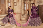 Plum Art Silk Indian Anarkali Dress with Mirror Work