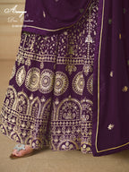 Plum Georgette Anarkali Dress with Thread and Sequins Embroidery Work