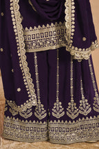 Plum Georgette Latest Plazo Design for Wedding with Thread and Sequins Embroidery