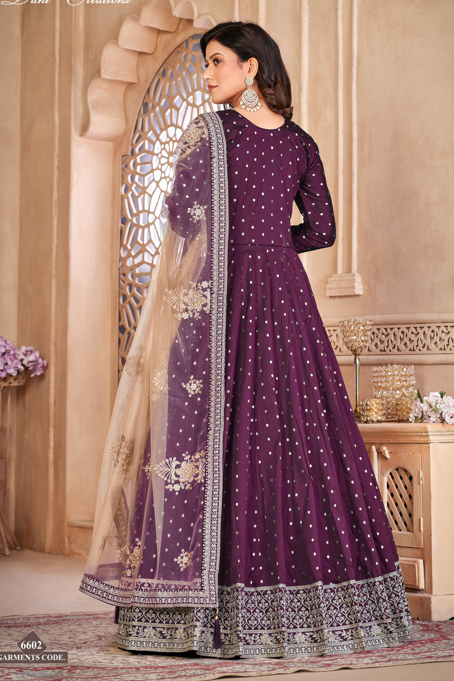 Plum Taffeta Silk Anarkali Suit for Ladies with Sequins Embroidery