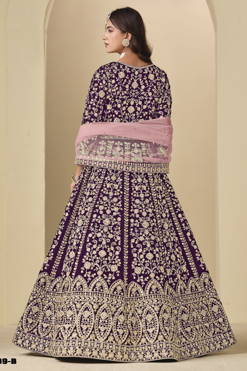 Plum Velvet Anarkali Velvet Suit Women with Thread and Sequins Embroidery