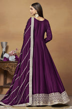 Plum Art Silk Plain Anarkali Suit with Sequins and Dori Work