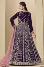 Plum Velvet Suit Women Anarkali with Dori and Sequins Work