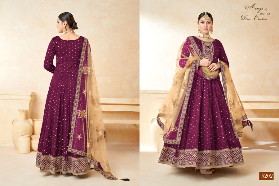 Plum Taffeta Silk Gown Dress for Ladies with Embroidery Work