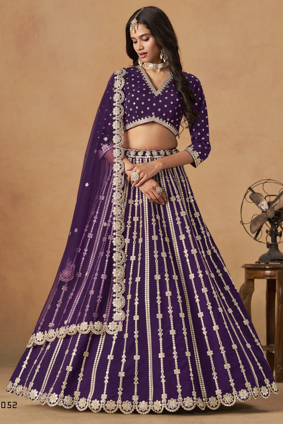 Purple Art Silk Lehenga Choli For Indian & Pakistani Wedding Festival - Thread Embroidery Work, Foil Mirror Work
