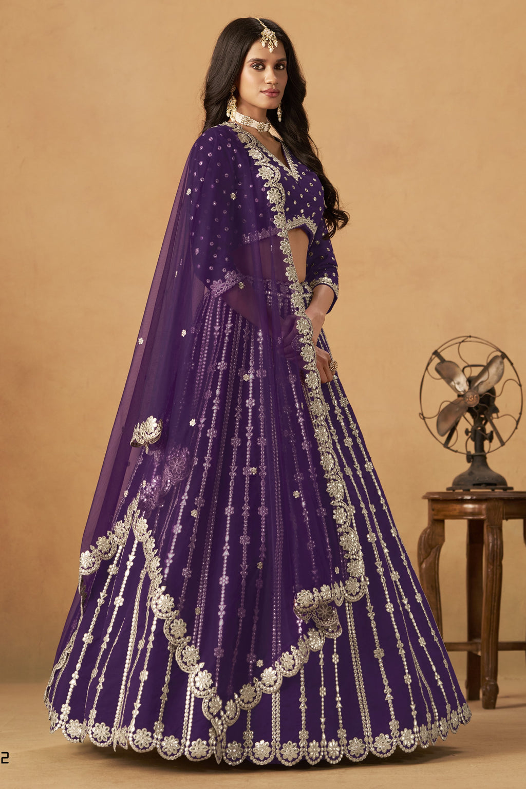 Purple Art Silk Lehenga Choli For Indian & Pakistani Wedding Festival - Thread Embroidery Work, Foil Mirror Work