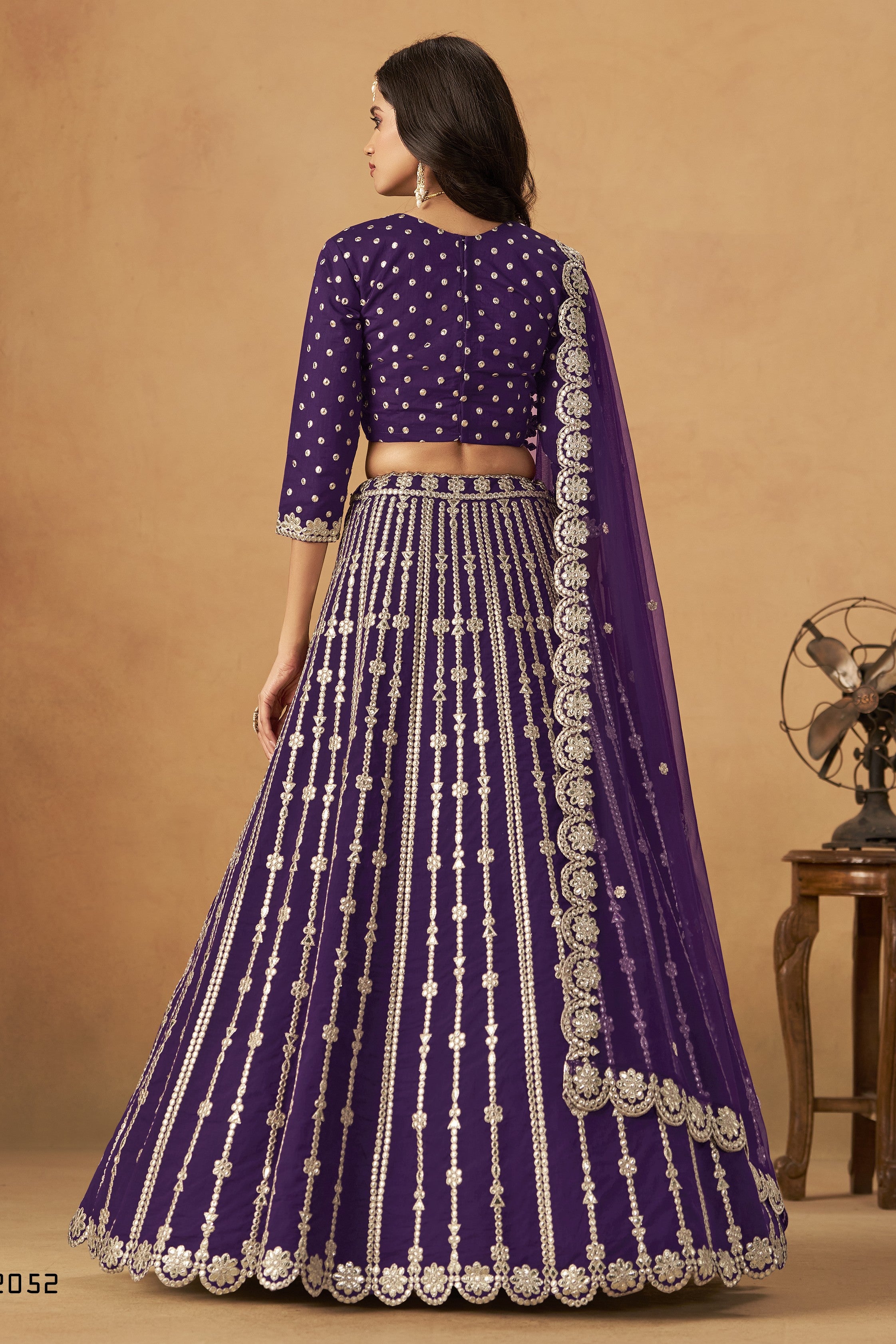 Purple Art Silk Lehenga Choli For Indian & Pakistani Wedding Festival - Thread Embroidery Work, Foil Mirror Work