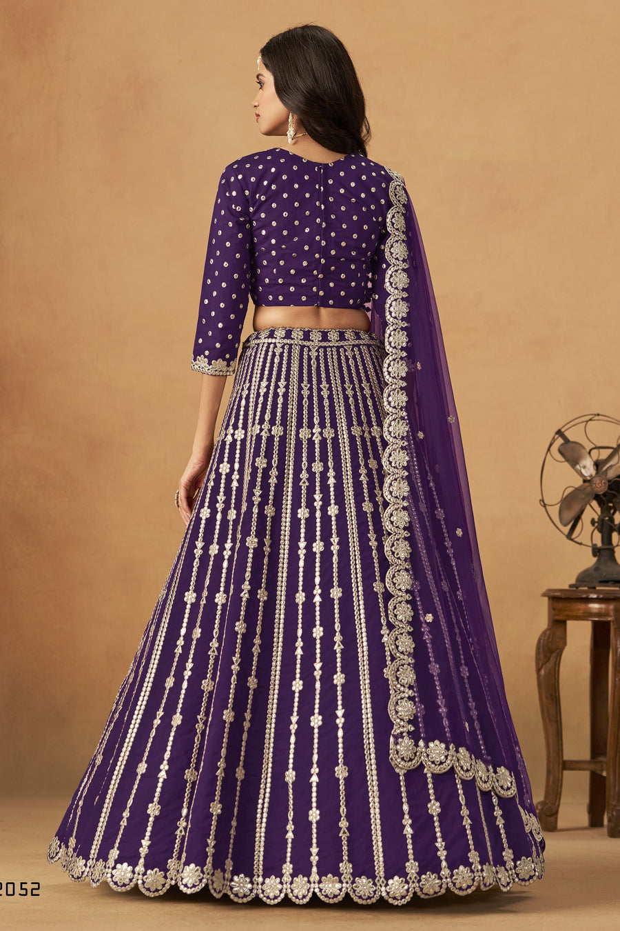 Purple Art Silk Lehenga Choli For Indian & Pakistani Wedding Festival - Thread Embroidery Work, Foil Mirror Work
