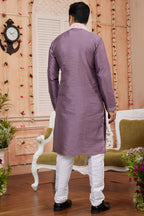 Purple Art Silk Plain Kurta Pajama with Stole Scarf for Men for Festivals & Wedding