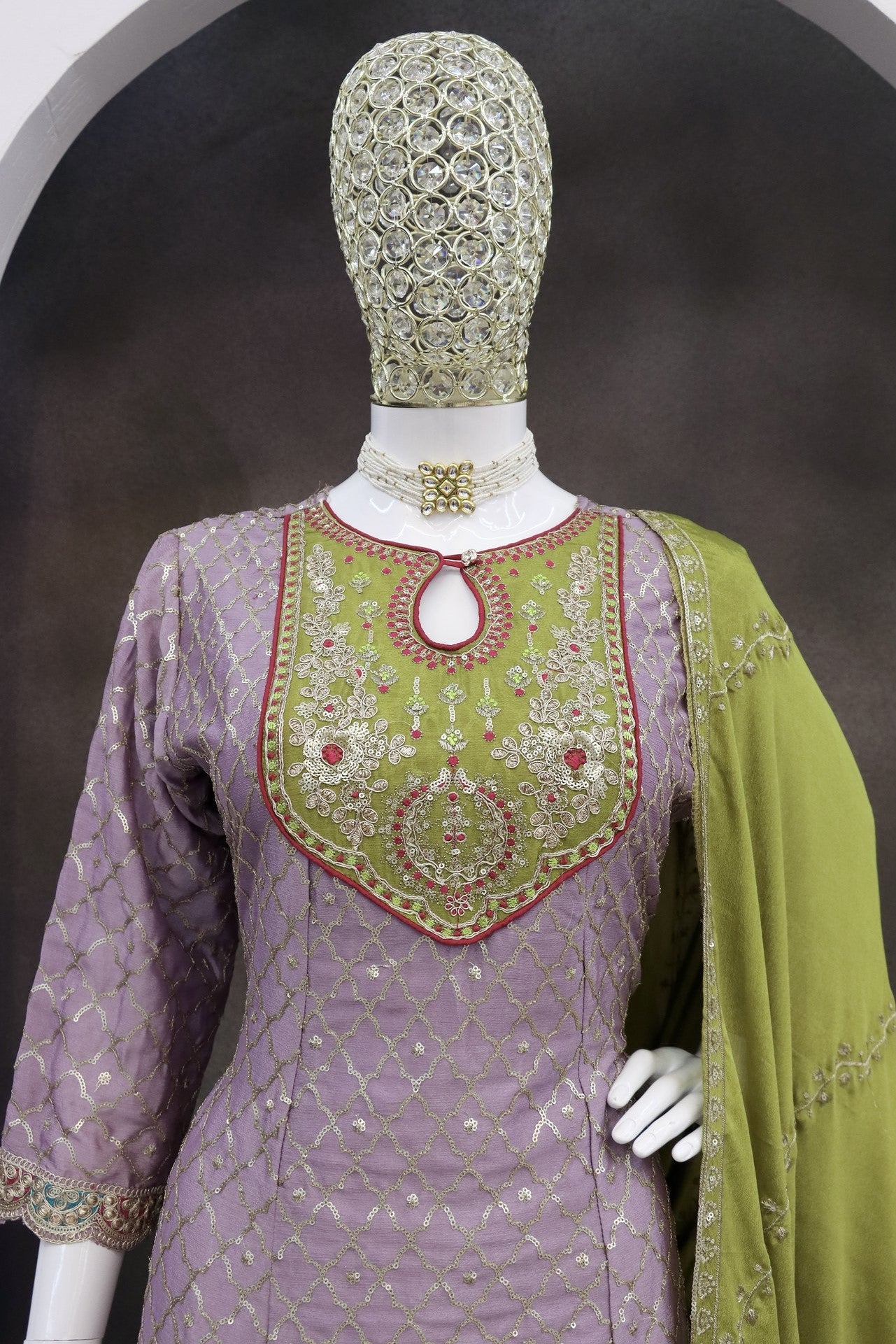 Purple Chinon Silk Kameez With Dhoti Suit For Indian & Pakistani Wedding Festival - Thread & Sequence Embroidery