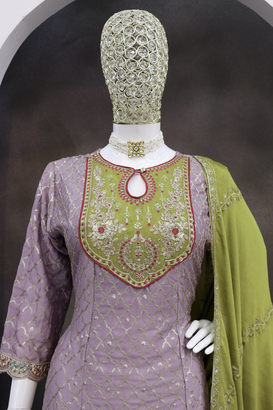 Purple Chinon Silk Kameez With Dhoti Suit For Indian & Pakistani Wedding Festival - Thread & Sequence Embroidery