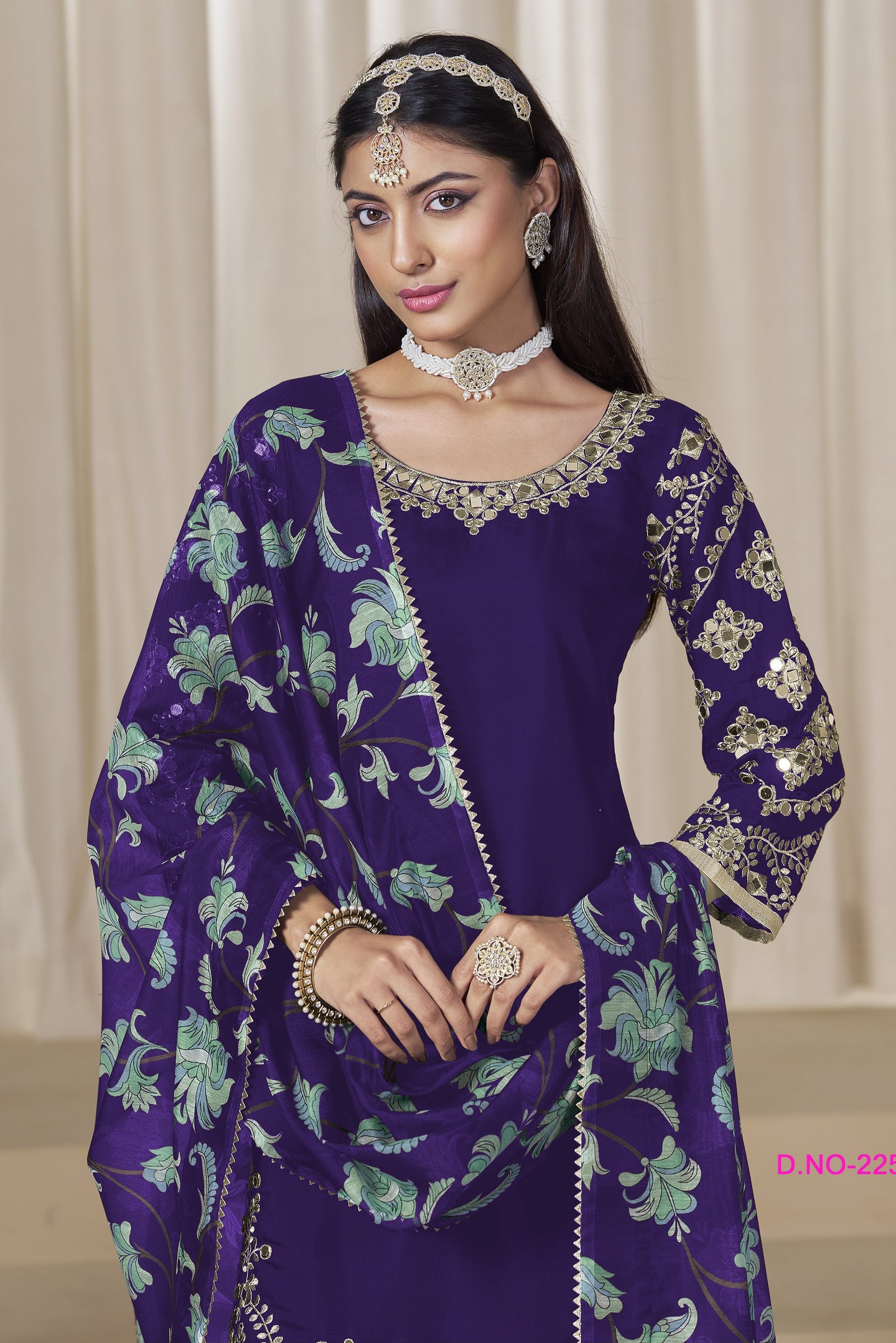 Purple Chinon Silk Pakistani Skirt Suits for Weddings with Zari and Mirror Work