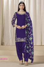 Purple Chinon Silk Pakistani Skirt Suits for Weddings with Zari and Mirror Work