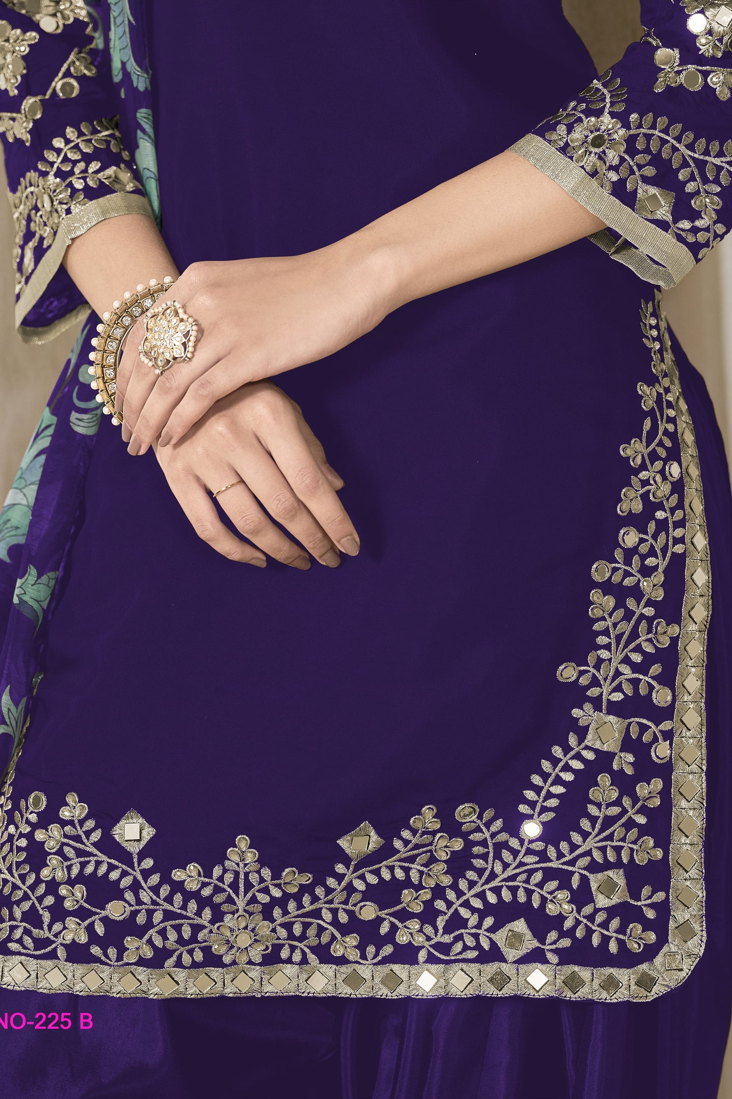 Purple Chinon Silk Pakistani Skirt Suits for Weddings with Zari and Mirror Work