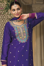 Purple Chinon Silk Plazo Suit For Indian & Pakistani Wedding Festival - Embroidery Work