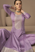 Purple Chinon Silk Plus Size Upto 5XL Size Kameez Pant Suit For Indian Festivals & Weddings - Thread Embroidery Work,