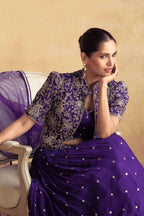 Purple Chinon Silk Wedding Guest Lehenga for Women with Embroidery Work