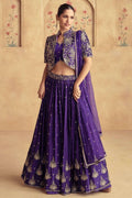 Purple Chinon Silk Wedding Guest Lehenga for Women with Embroidery Work
