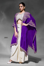 Purple Crepe Blouse With Skirt & Shrug For Indian & Pakistani Wedding Festival - Dori Work, Embroidery Work