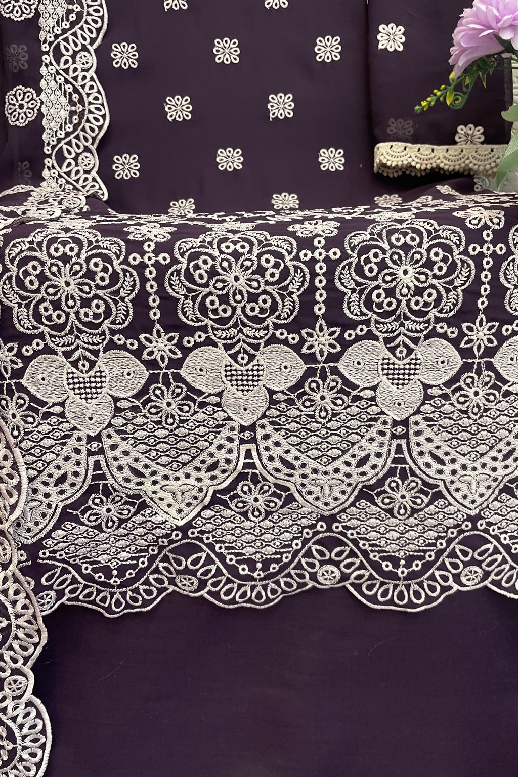 Purple Georgette Kameez With Pant For Indian & Pakistani Wedding Festival - Embroidery Work