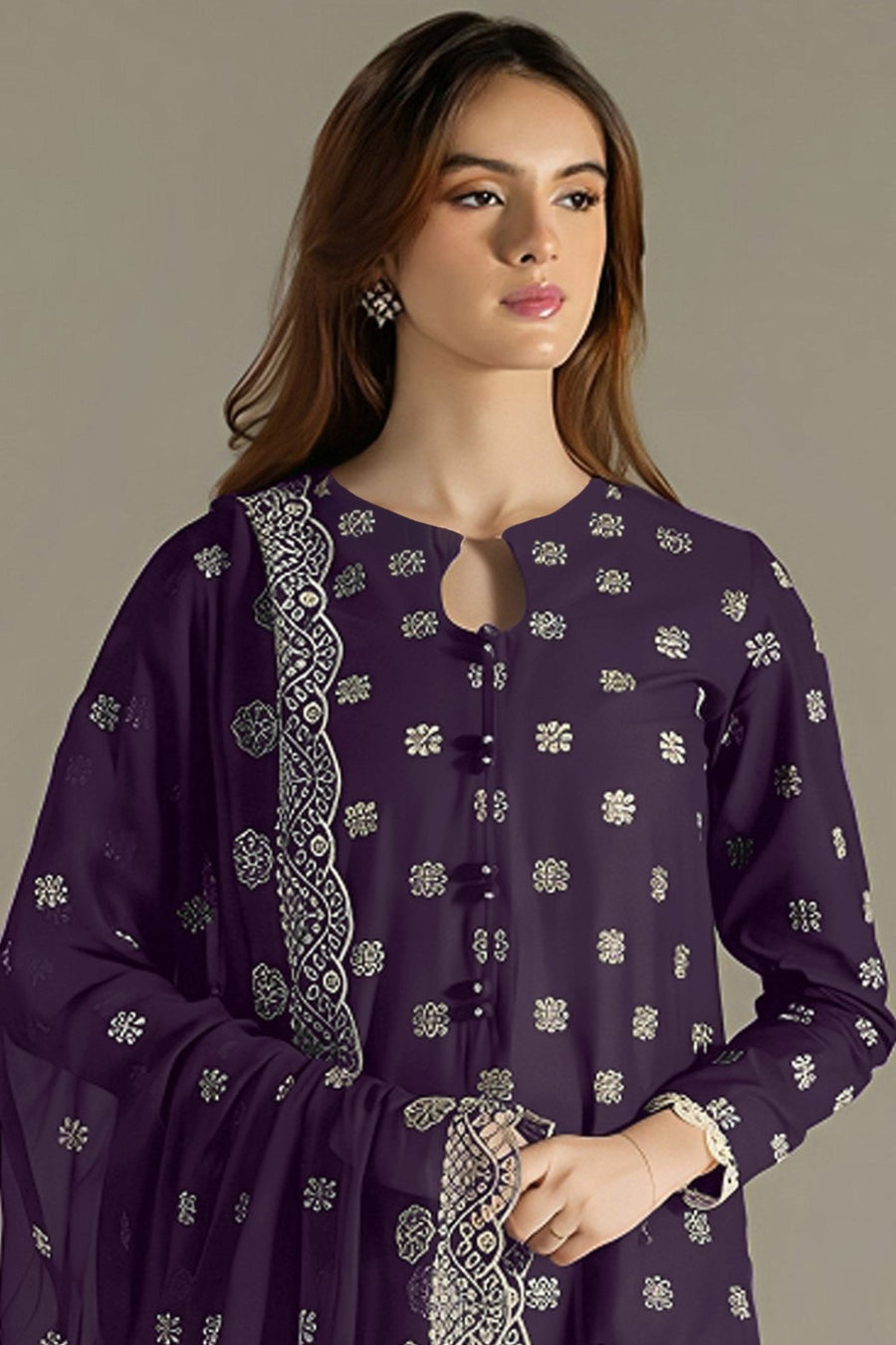 Purple Georgette Kameez With Pant For Indian & Pakistani Wedding Festival - Embroidery Work