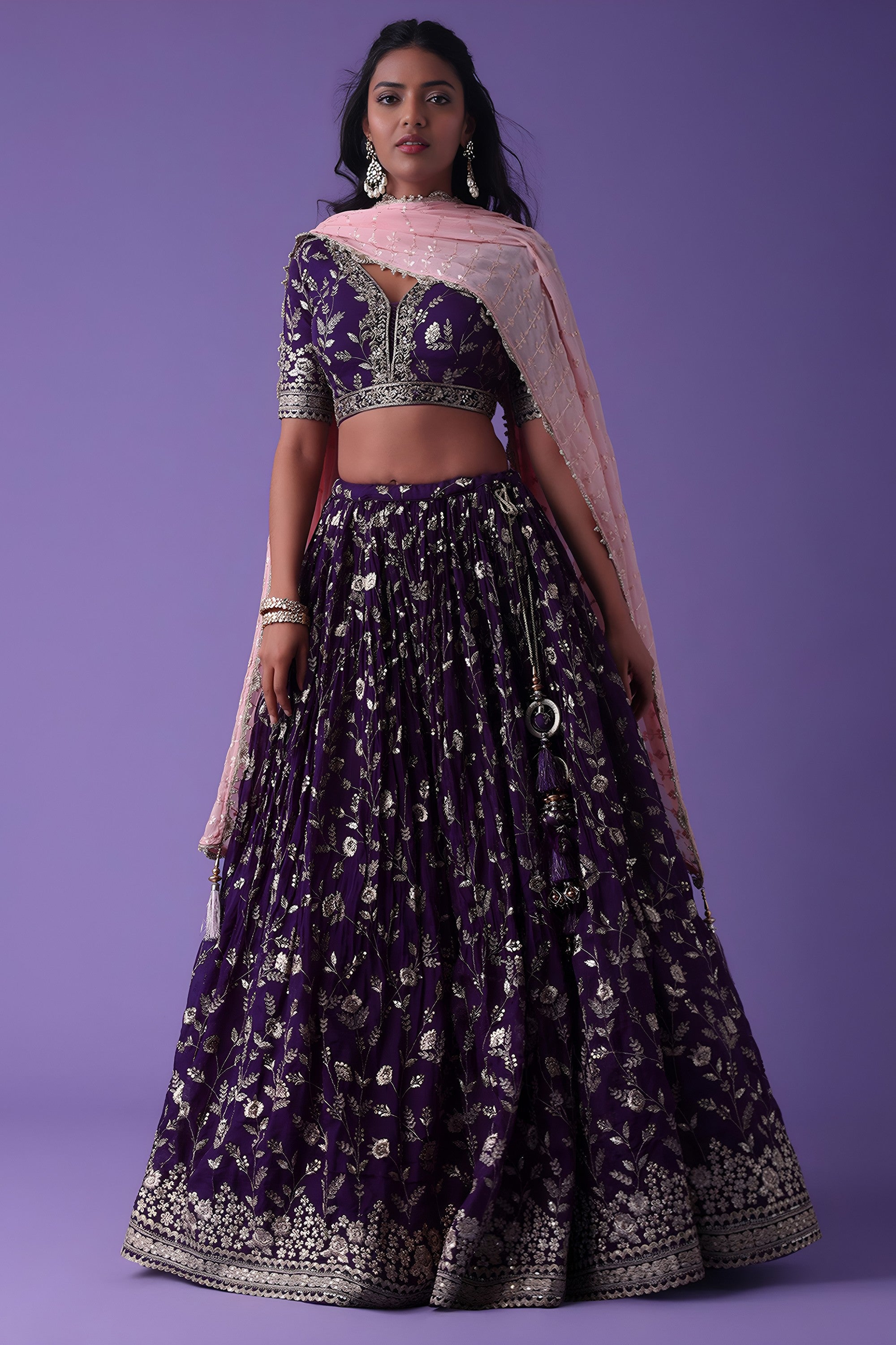 Purple Georgette Lehenga Choli For Indian & Pakistani Wedding Festival - Zari Work, Sequence Embroidery Work